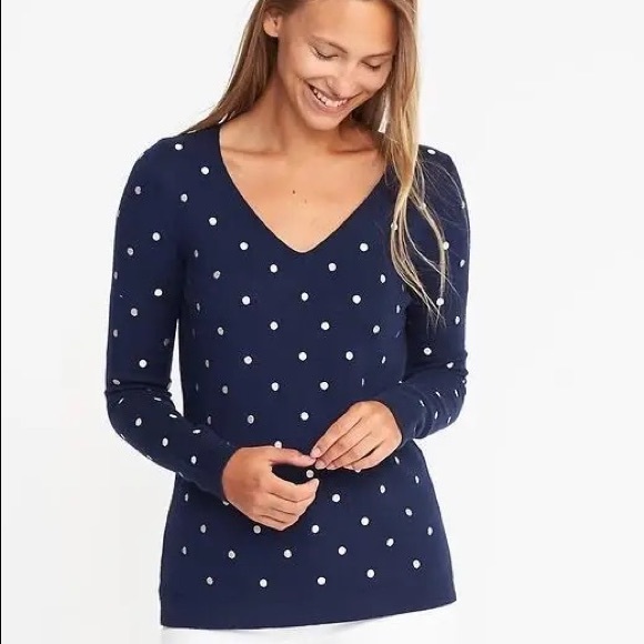 Old Navy - Navy Blue and Cream Polkadot Sweater - Picture 1 of 4